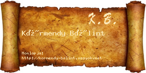 Körmendy Bálint névjegykártya